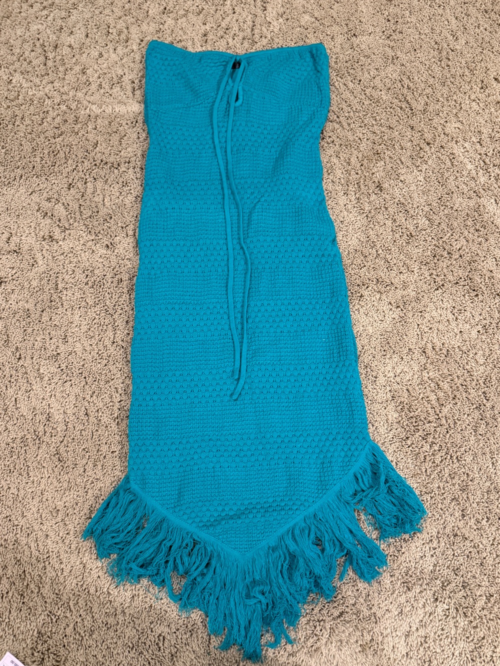 Emerald Green Knit Fringe Strapless Women’s Sweater Dress
